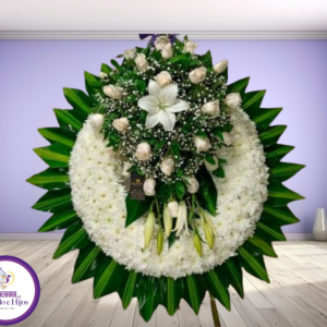 Corona Fúnebre Premium con Lirios y Rosas Blancas - Homenaje de Paz