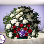 Arreglo Fúnebre Bicolor de Rosas con Lazo - Respeto y Cariño