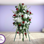 Pedestal Fúnebre de Rosas Rojas y Lirios Blancos - Lágrimas de Consuelo